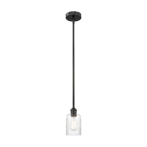 Innovations Hadley 1-Light Mini Pendant | Matte Black Steel and Clear Ribbed Glass | Kitchen Island & Dining Room | 4.5 x 4.5 x 8.5 | Model 616-1S-BK-G342