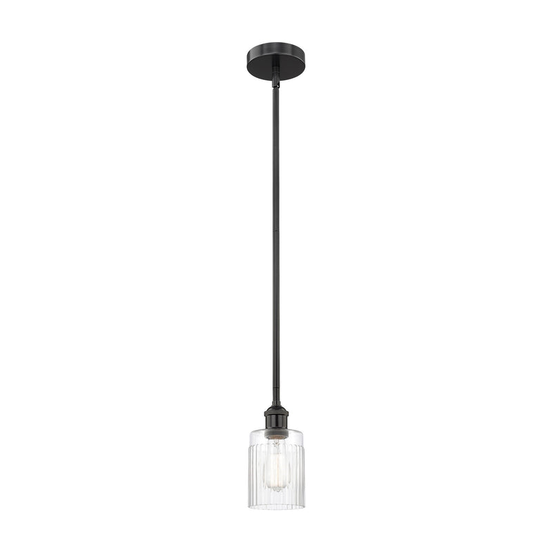Innovations Hadley 5in 1-Light Mini Pendant | Art Nouveau Matte Black Steel and Clear Ribbed Glass | Kitchen Island & Dining | Model 616-1S-BK-G342-LED