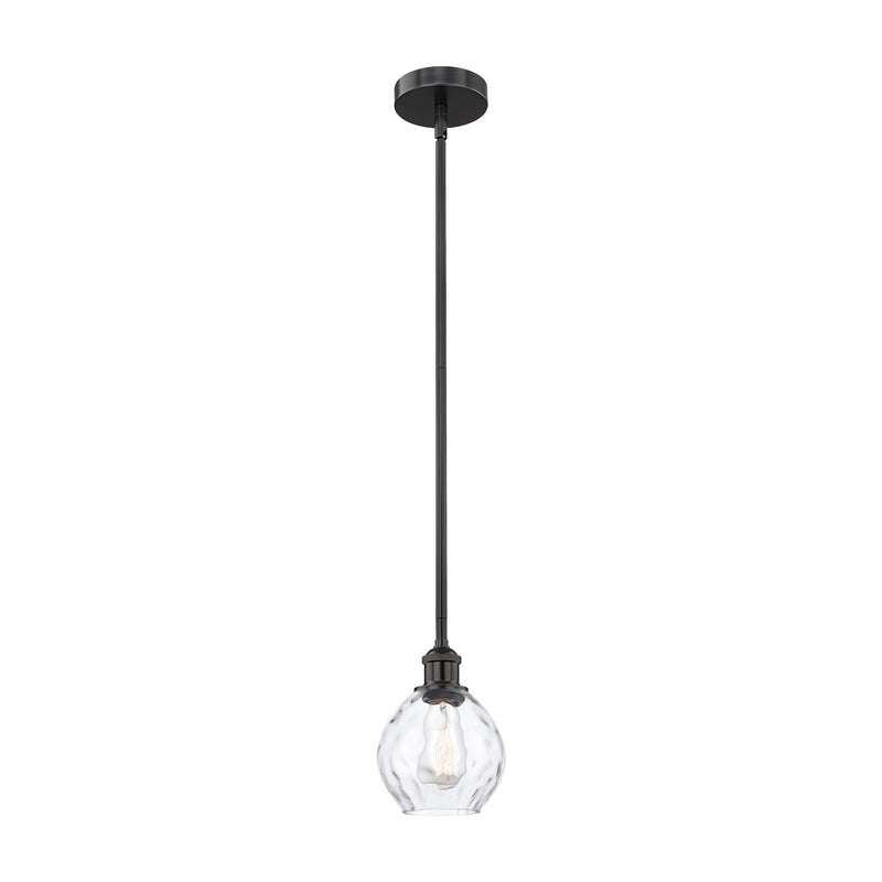 Innovations Waverly 6in 1-Light Mini Pendant | Industrial Matte Black Steel and Clear Water Glass | Kitchen Island & Dining | Model 616-1S-BK-G362-LED