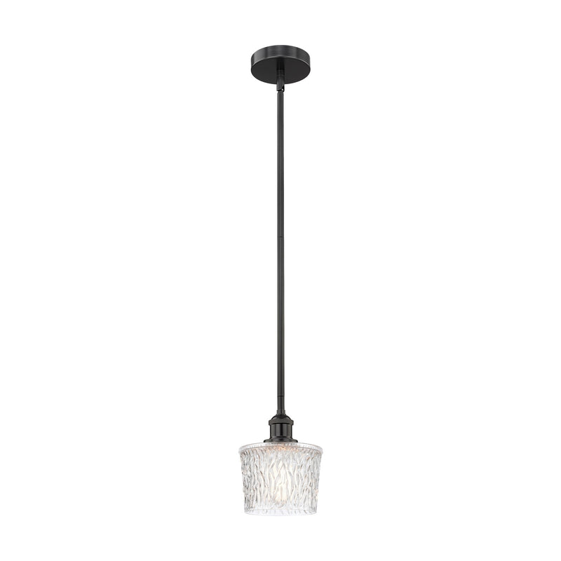 Innovations Niagara 7in 1-Light Mini Pendant | Industrial Matte Black Steel and Clear Textured Glass | Kitchen Island & Dining | Model 616-1S-BK-G402-LED