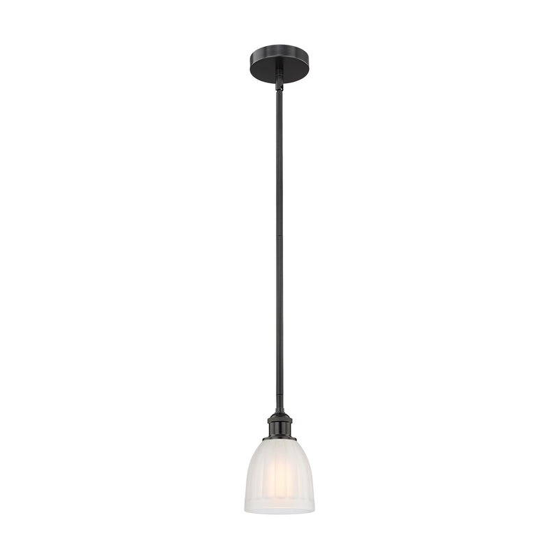 Innovations Brookfield 6in 1-Light Mini Pendant | Industrial Matte Black Steel and White Ribbed Glass | Kitchen Island & Dining | Model 616-1S-BK-G441