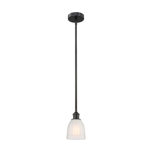 Innovations Brookfield 6in 1-Light Mini Pendant | Industrial Matte Black Steel and White Frosted Ribbed Glass | Kitchen Island | Model 616-1S-BK-G441-LED