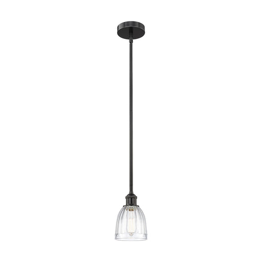 Innovations Brookfield 6in 1-Light Mini Pendant | Industrial Matte Black Steel and Clear Ribbed Glass | Kitchen Island & Dining | Model 616-1S-BK-G442