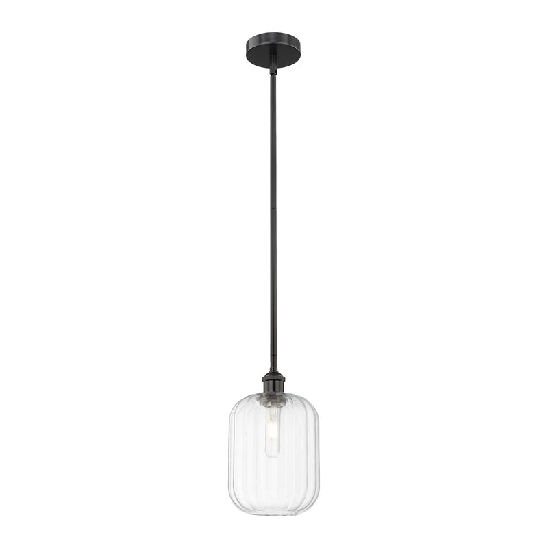 Innovations Preston Cylinder 7in 1-Light Mini Pendant | Industrial Matte Black Steel and Clear Glass | Kitchen Island | 6.75 x | Model 616-1S-BK-G460-7CL