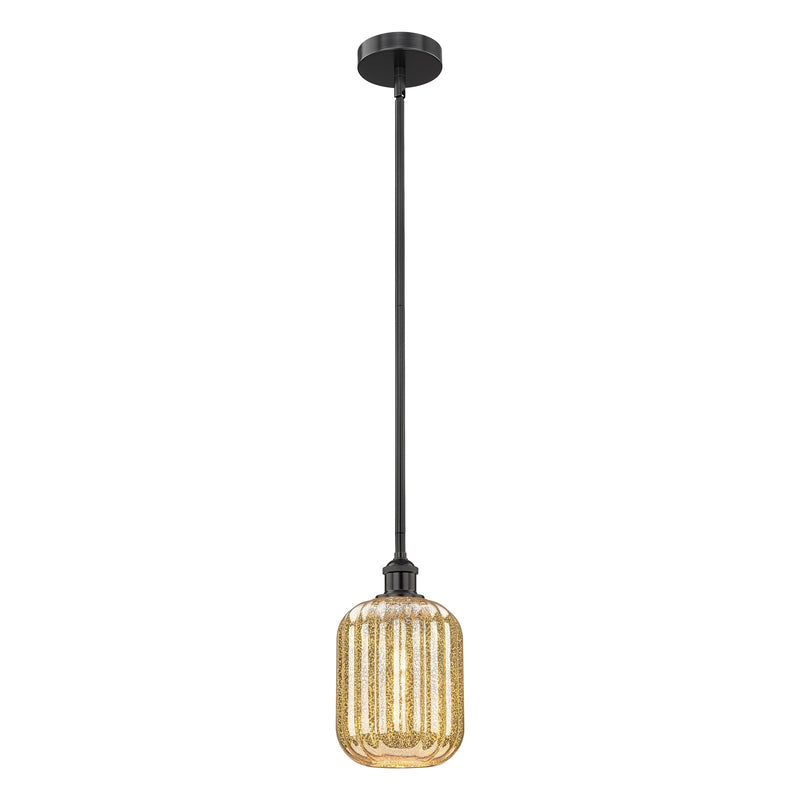 Innovations Preston Cylinder 7in 1-Light Mini Pendant | Industrial Matte Black Steel and Mercury Glass | Kitchen Island & | Model 616-1S-BK-G460-7ME