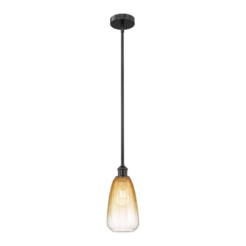 Innovations Brookhaven Almond 6in 1-Light Mini Pendant | Industrial Matte Black Steel and Amber Glass | Kitchen Island & Dining | Model 616-1S-BK-G480-6AM