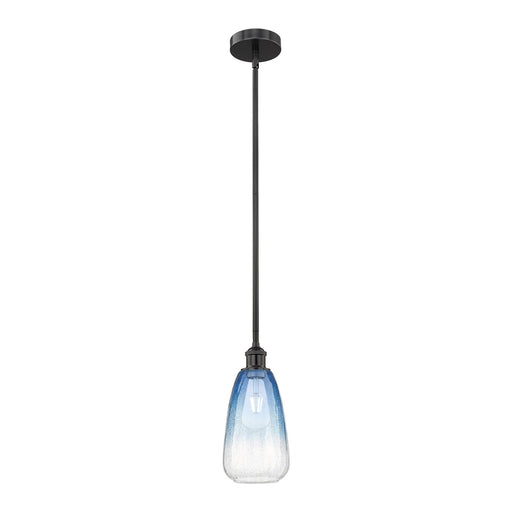 Innovations Brookhaven Almond 6in 1-Light Mini Pendant | Industrial Matte Black Steel and Sapphire Blue Glass | Kitchen Island | Model 616-1S-BK-G480-6SB