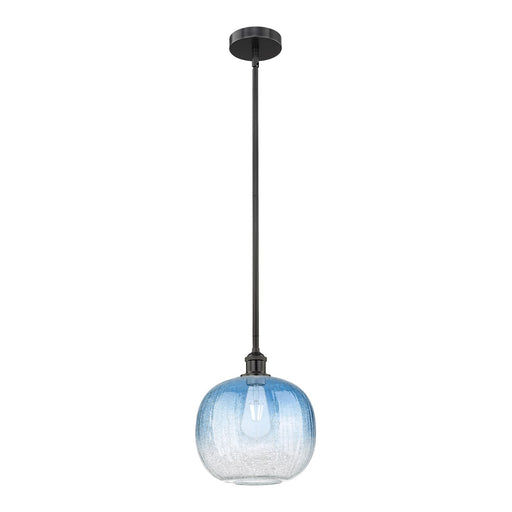 Innovations Brookhaven Sphere 11in 1-Light Mini Pendant | Industrial Matte Black Steel and Sapphire Blue Glass | Kitchen | Model 616-1S-BK-G481-10SB