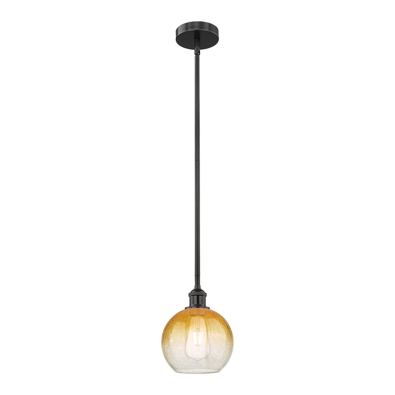 Innovations Brookhaven Globe 8in 1-Light Mini Pendant | Industrial Matte Black Steel and Amber Glass | Kitchen Island & Dining | Model 616-1S-BK-G483-8AM
