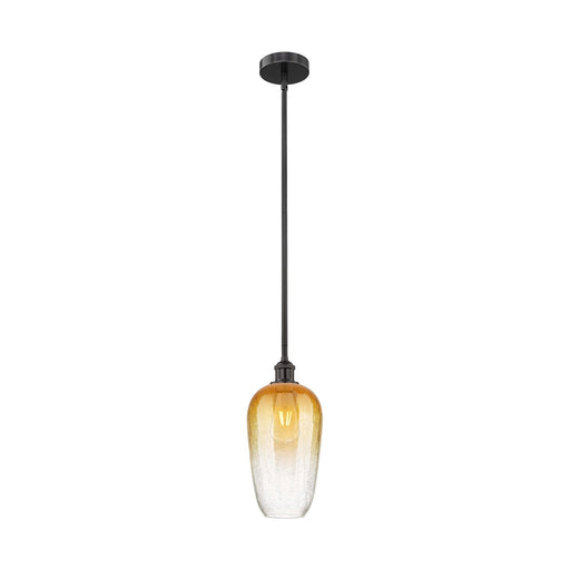 Innovations Brookhaven Flute 7in 1-Light Mini Pendant | Industrial Matte Black Steel and Amber Glass | Kitchen Island & Dining | Model 616-1S-BK-G484-7AM