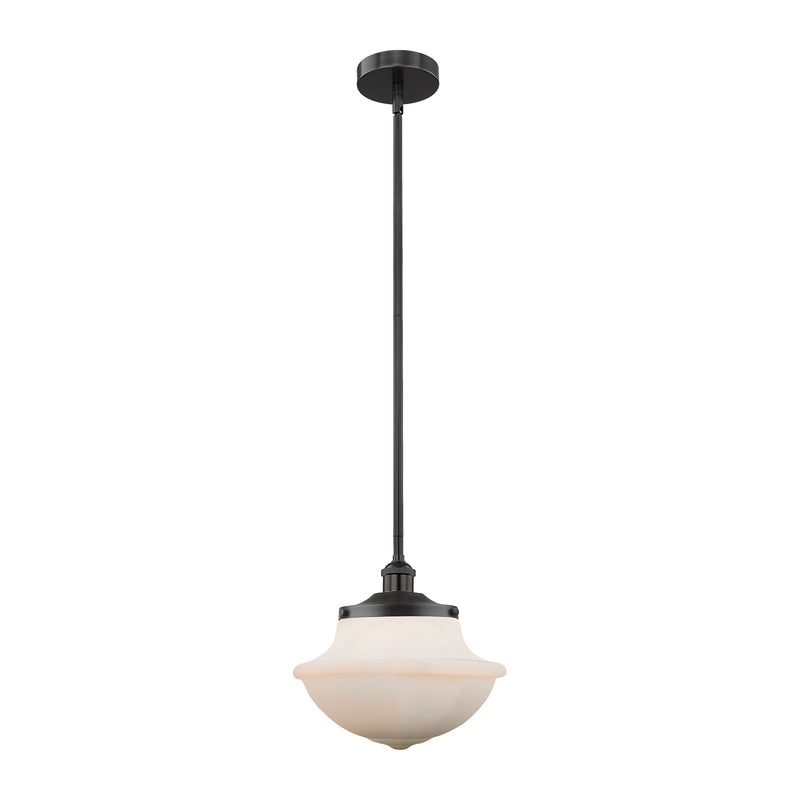 Innovations Oxford 12in 1-Light Mini Pendant | Industrial Matte Black Steel and Matte White Frosted Glass | Kitchen Island | 11.75 | Model 616-1S-BK-G541