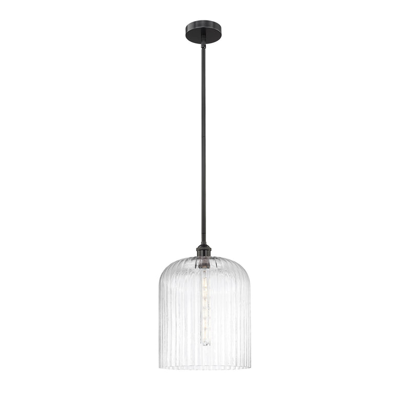 Innovations Bridal Veil 5in 1-Light Mini Pendant | Industrial Matte Black Steel and Clear Ribbed Glass | Kitchen Island & | Model 616-1S-BK-G559-12CL