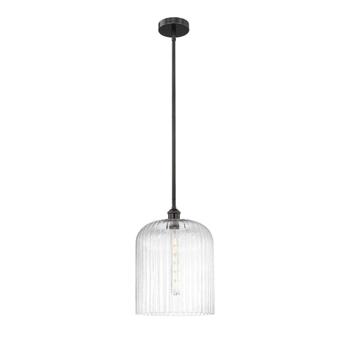 Innovations Bridal Veil 5in 1-Light Mini Pendant | Industrial Matte Black Steel and Clear Ribbed Glass | Kitchen Island & | Model 616-1S-BK-G559-12CL