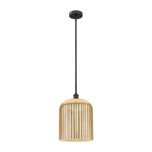 Innovations Bridal Veil 5in 1-Light Mini Pendant | Industrial Matte Black Steel and Mercury Ribbed Glass | Kitchen Island & | Model 616-1S-BK-G559-12ME