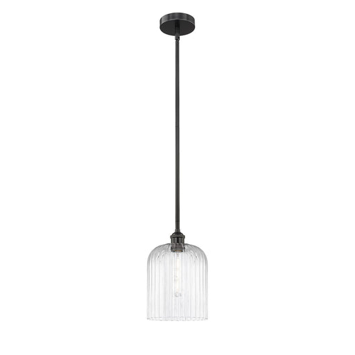 Innovations Bridal Veil 5in 1-Light Mini Pendant | Industrial Matte Black Steel and Clear Ribbed Glass | Kitchen Island & | Model 616-1S-BK-G559-8CL