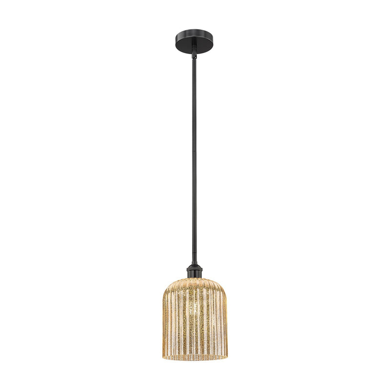 Innovations Bridal Veil 5in 1-Light Mini Pendant | Industrial Matte Black Steel and Mercury Ribbed Glass | Kitchen Island & | Model 616-1S-BK-G559-8ME