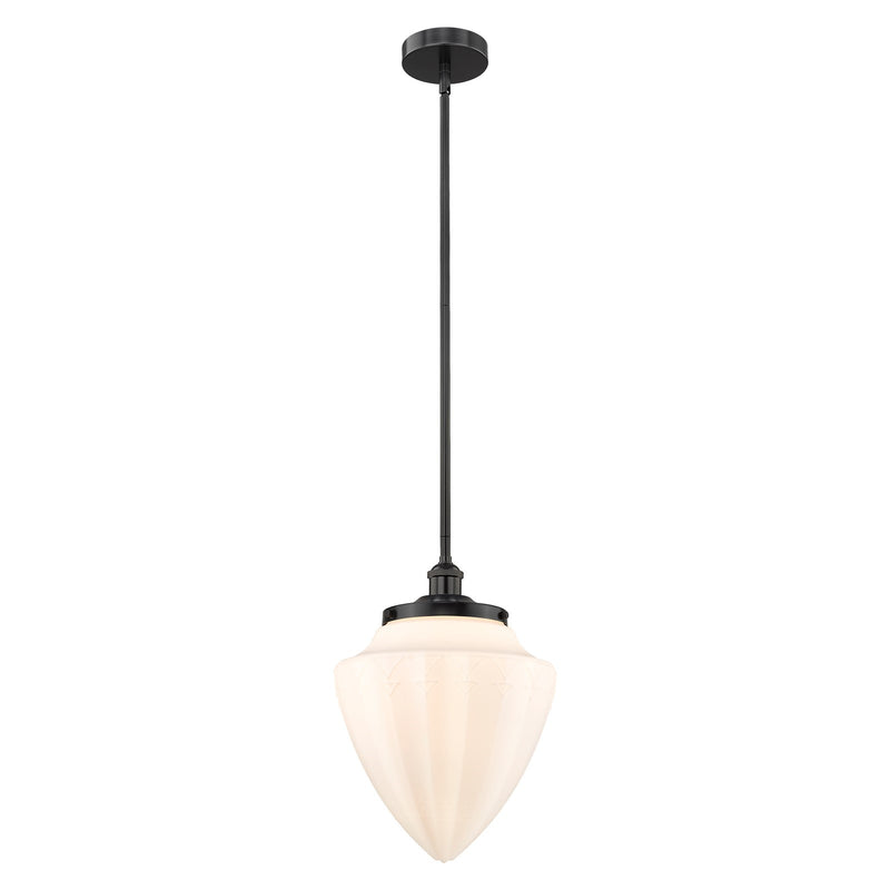 Innovations Bridgeton 12in 1-Light Mini Pendant | Traditional Matte Black Steel and Matte White Frosted Glass | Kitchen Island & | Model 616-1S-BK-G661-12