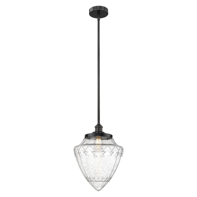 Innovations Bridgeton 12in 1-Light Mini Pendant | Traditional Matte Black Steel and Seedy Glass | Kitchen Island & Dining Room | Model 616-1S-BK-G664-12