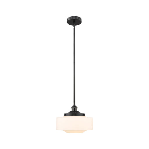 Innovations Bridgeton 12in 1-Light Mini Pendant | Traditional Matte Black Steel and Matte White Frosted Glass | Kitchen Island & | Model 616-1S-BK-G691-12