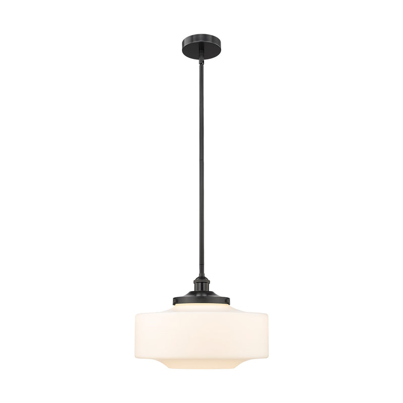 Innovations Bridgeton 12in 1-Light Mini Pendant | Traditional Matte Black Steel and Matte White Frosted Glass | Kitchen Island & | Model 616-1S-BK-G691-16