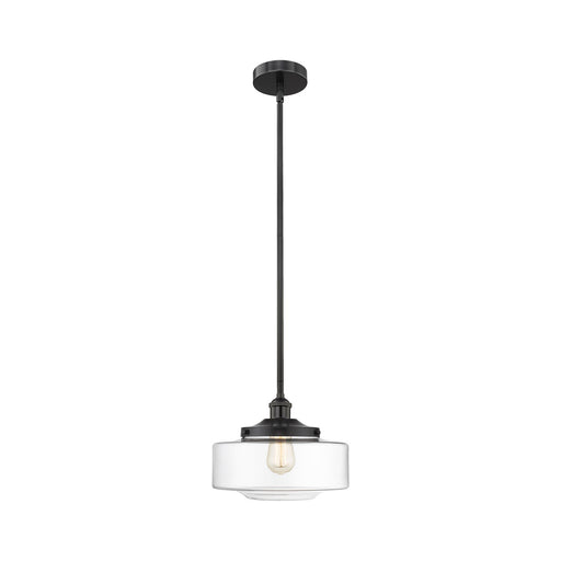 Innovations Bridgeton 12in 1-Light Mini Pendant | Traditional Matte Black Steel and Clear Glass | Kitchen Island & Dining Room | Model 616-1S-BK-G692-12