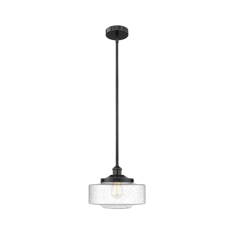 Innovations Bridgeton 12in 1-Light Mini Pendant | Traditional Matte Black Steel and Seedy Glass | Kitchen Island & Dining Room | Model 616-1S-BK-G694-12