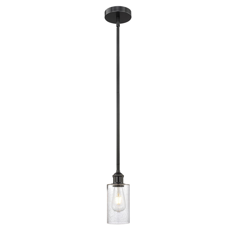 Innovations Clymer 1-Light Mini Pendant | Transitional Matte Black Steel and Seedy Glass | Kitchen Island & Dining Room | 3.88 x | Model 616-1S-BK-G804
