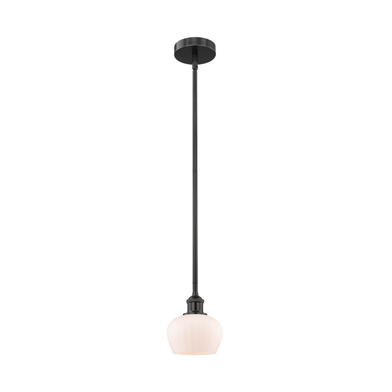 Innovations Fenton 7in 1-Light Mini Pendant | Industrial Matte Black Steel and Matte White Ribbed Glass | Kitchen Island & | Model 616-1S-BK-G91-LED