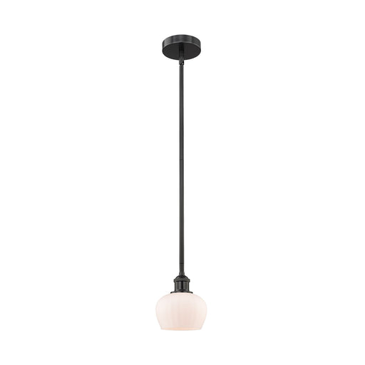Innovations Fenton 7in 1-Light Mini Pendant | Industrial Matte Black Steel and Matte White Ribbed Glass | Kitchen Island & | Model 616-1S-BK-G91-LED