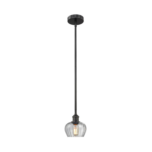Innovations Fenton 7in 1-Light Mini Pendant | Industrial Matte Black Steel and Clear Ribbed Glass | Kitchen Island & Dining Room | Model 616-1S-BK-G92
