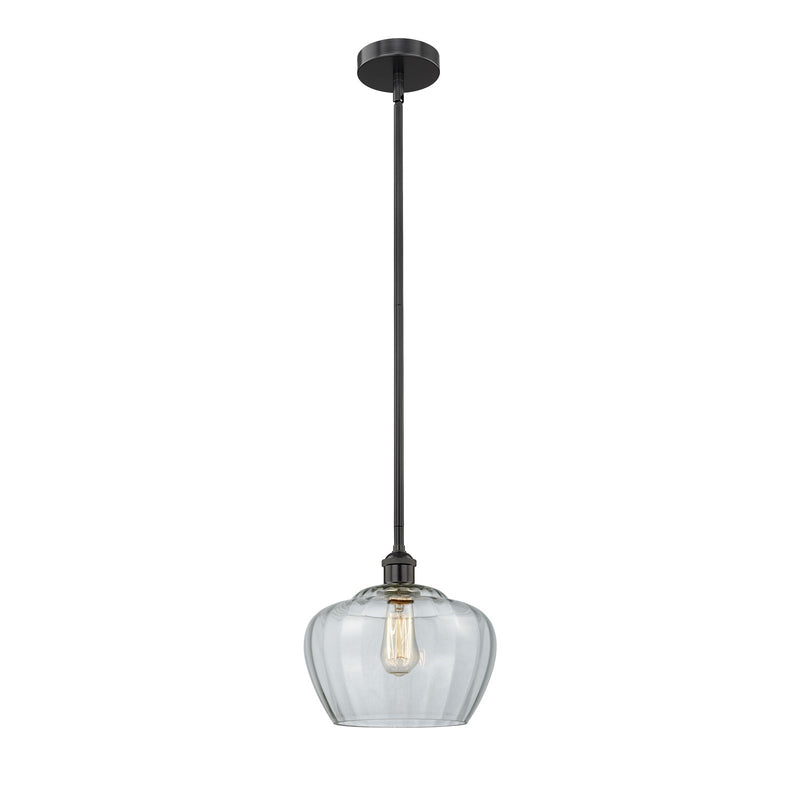 Innovations Fenton 11in 1-Light Mini Pendant | Industrial Matte Black Steel and Clear Ribbed Glass | Kitchen Island & Dining | Model 616-1S-BK-G92-L-LED