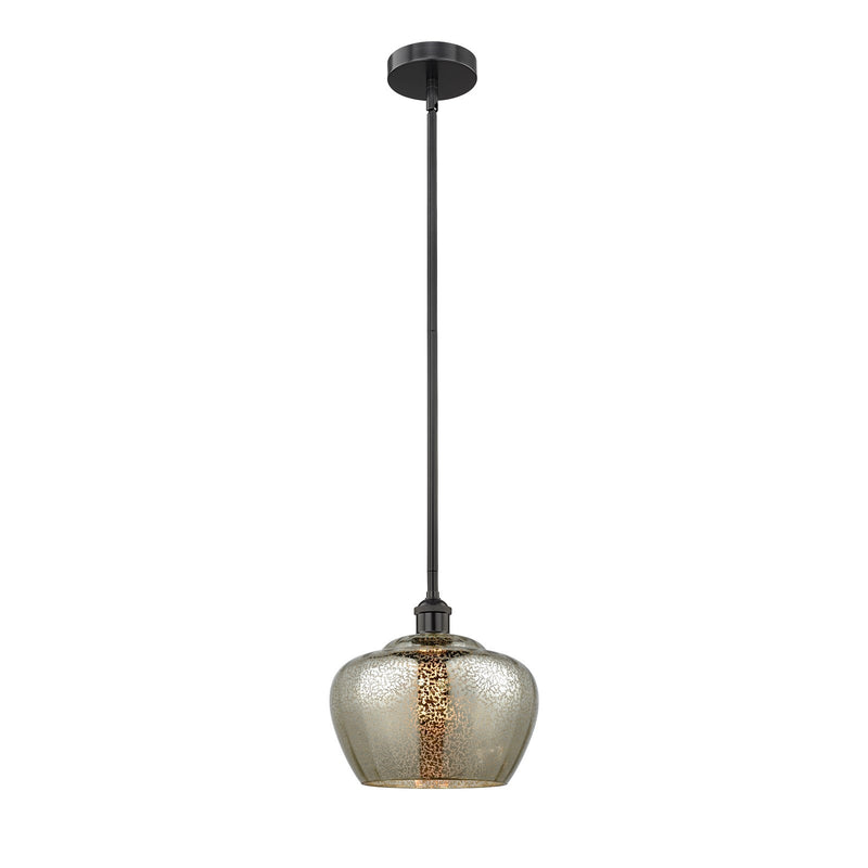Innovations Fenton 11in 1-Light Mini Pendant | Industrial Matte Black Steel and Mercury Ribbed Glass | Kitchen Island & Dining | Model 616-1S-BK-G96-L