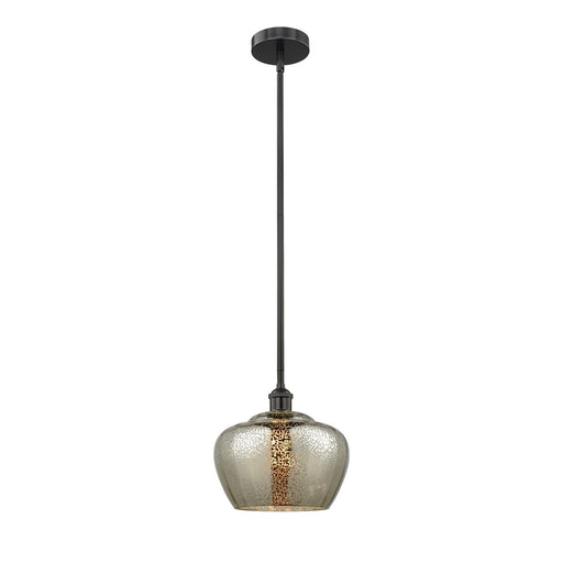 Innovations Fenton 11in 1-Light Mini Pendant | Industrial Matte Black Steel and Mercury Ribbed Glass | Kitchen Island & Dining | Model 616-1S-BK-G96-L