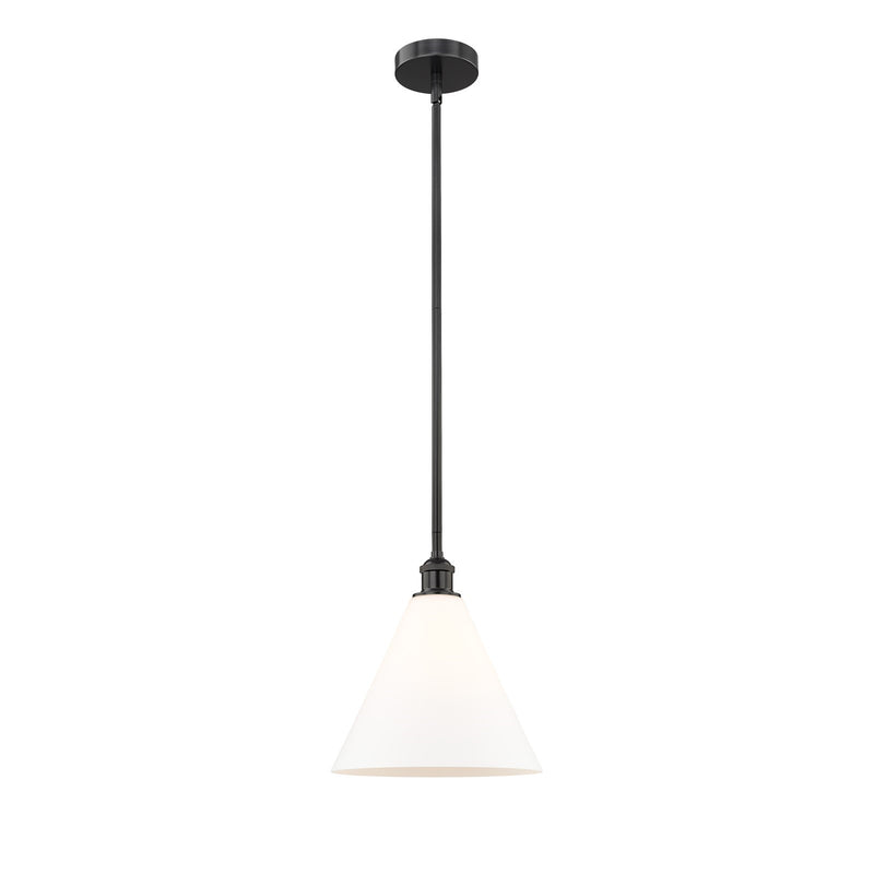 Innovations Berkshire Glass 12in 1-Light Mini Pendant | Industrial Matte Black Steel and Matte White Glass | Kitchen Island & | Model 616-1S-BK-GBC-121