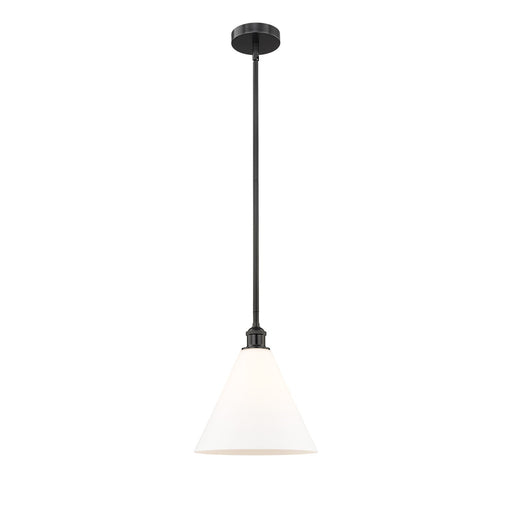 Innovations Berkshire Glass 12in 1-Light Mini Pendant | Industrial Matte Black Steel and Matte White Glass | Kitchen Island | Model 616-1S-BK-GBC-121-LED