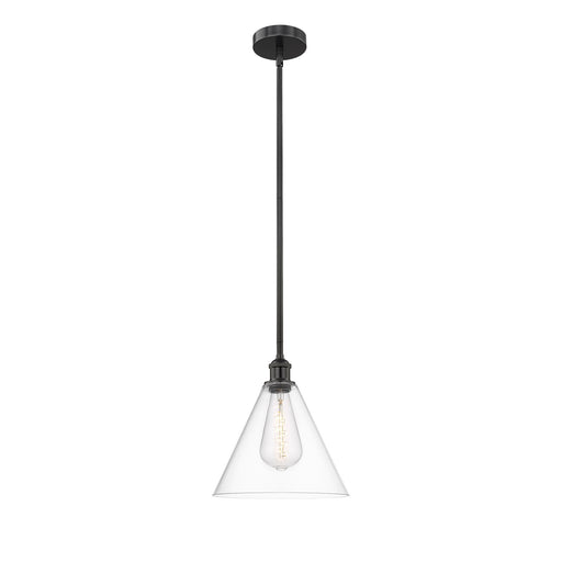 Innovations Berkshire Glass 12in 1-Light Mini Pendant | Industrial Matte Black Steel and Clear Glass | Kitchen Island & | Model 616-1S-BK-GBC-122-LED