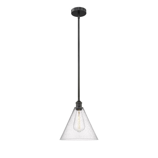 Innovations Berkshire Glass 12in 1-Light Mini Pendant | Industrial Matte Black Steel and Seedy Glass | Kitchen Island & Dining | Model 616-1S-BK-GBC-124