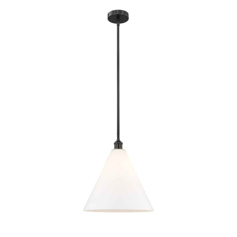 Innovations Berkshire Glass 16in 1-Light Pendant | Industrial Matte Black Steel and Matte White Glass | Kitchen Island & | Model 616-1S-BK-GBC-161-LED