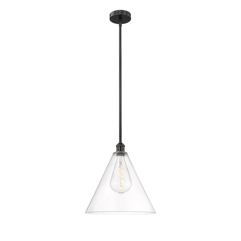 Innovations Berkshire Glass 16in 1-Light Pendant | Industrial Matte Black Steel and Clear Glass | Kitchen Island & Dining Room | Model 616-1S-BK-GBC-162