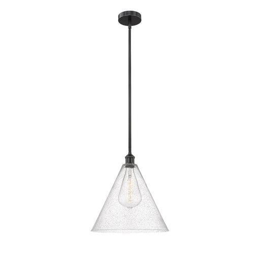 Innovations Berkshire Glass 16in 1-Light Pendant | Industrial Matte Black Steel and Cast Brass with Seedy Glass | Kitchen Island | Model 616-1S-BK-GBC-164