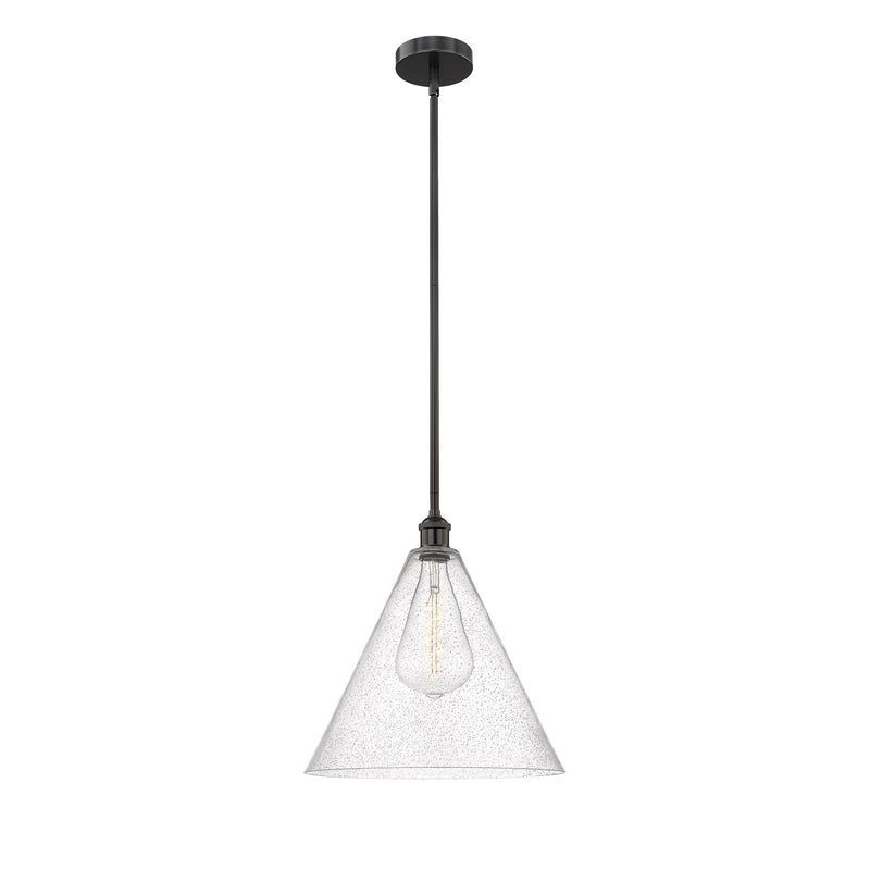 Innovations Berkshire Glass 16in 1-Light Pendant | Industrial Matte Black Steel and Seedy Glass | Kitchen Island & Dining | Model 616-1S-BK-GBC-164-LED