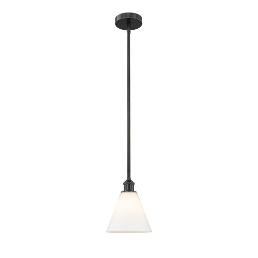 Innovations Berkshire Glass 8in 1-Light Mini Pendant | Industrial Matte Black Steel and Matte White Cased Glass | Kitchen Island | Model 616-1S-BK-GBC-81
