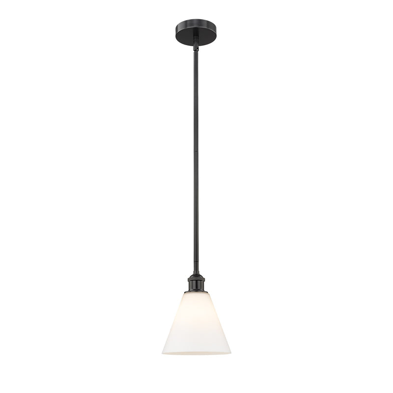 Innovations Berkshire Glass 8in 1-Light Mini Pendant | Industrial Matte Black Steel and Matte White Glass | Kitchen Island & | Model 616-1S-BK-GBC-81-LED
