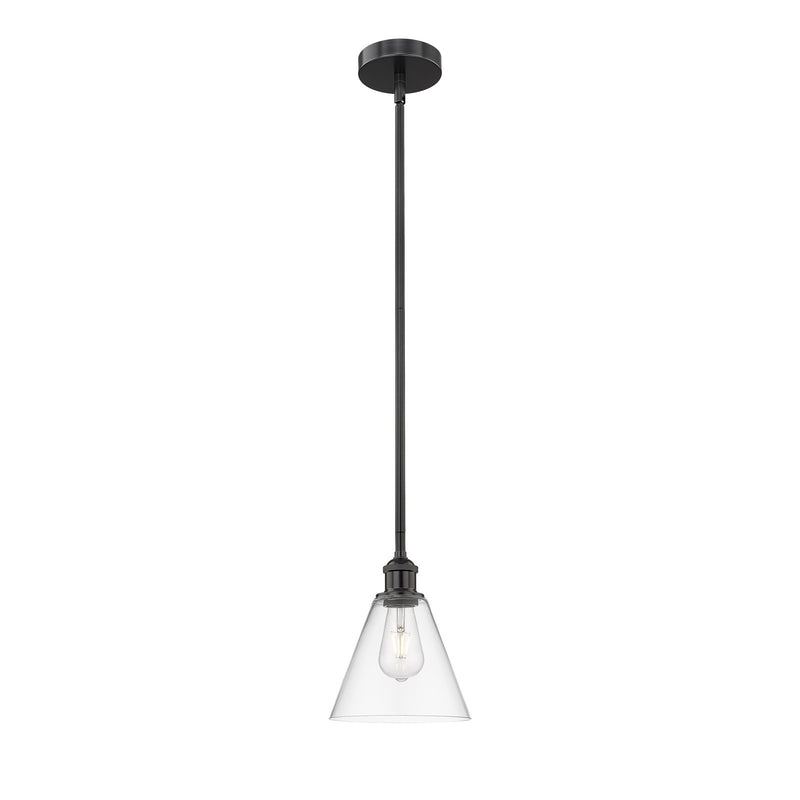 Innovations Berkshire 8in 1-Light Mini Pendant | Industrial Matte Black Steel and Clear Glass | Kitchen Island & Dining Room | 8 | Model 616-1S-BK-GBC-82
