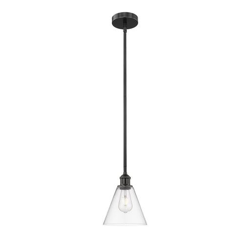 Innovations Berkshire 8in 1-Light Mini Pendant | Industrial Matte Black Steel and Clear Glass | Kitchen Island & Dining Room | 8 | Model 616-1S-BK-GBC-82