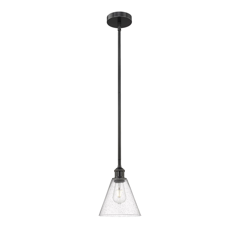 Innovations Berkshire Glass 8in 1-Light Mini Pendant | Industrial Matte Black Steel and Seedy Glass | Kitchen Island & Dining | Model 616-1S-BK-GBC-84-LED