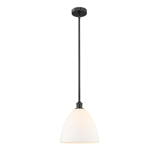 Innovations Bristol 12in 1-Light Mini Pendant | Industrial Matte Black Steel and Matte White Glass | Kitchen Island & Dining | Model 616-1S-BK-GBD-121-LED