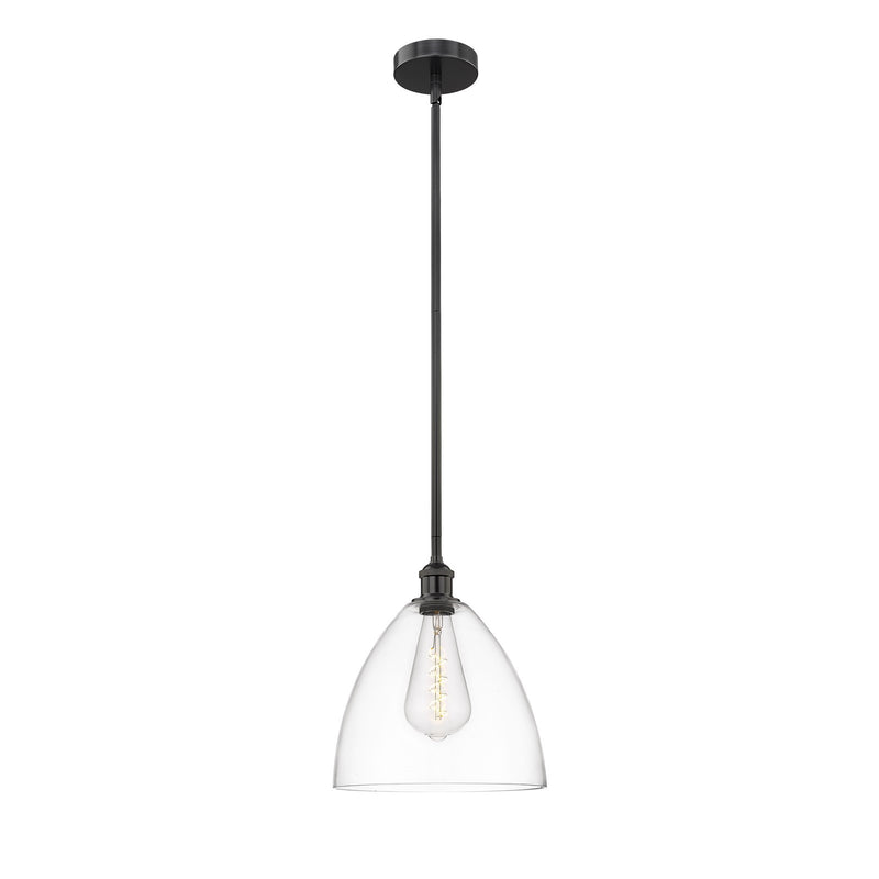 Innovations Bristol 12in 1-Light Mini Pendant | Industrial Matte Black Steel and Clear Glass | Kitchen Island & Dining Room | 12 | Model 616-1S-BK-GBD-122