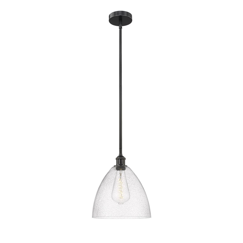 Innovations Bristol 12in 1-Light Mini Pendant | Industrial Matte Black Steel and Seedy Glass | Kitchen Island & Dining Room | Model 616-1S-BK-GBD-124