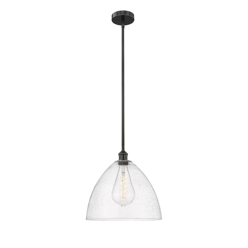 Innovations Bristol 16in 1-Light Pendant | Industrial Matte Black Steel and Seedy Glass | Kitchen Island & Dining Room | 16 x 16 | Model 616-1S-BK-GBD-164